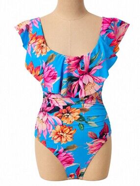 La Blanca Floral One Piece Swimsuit Blue Pink